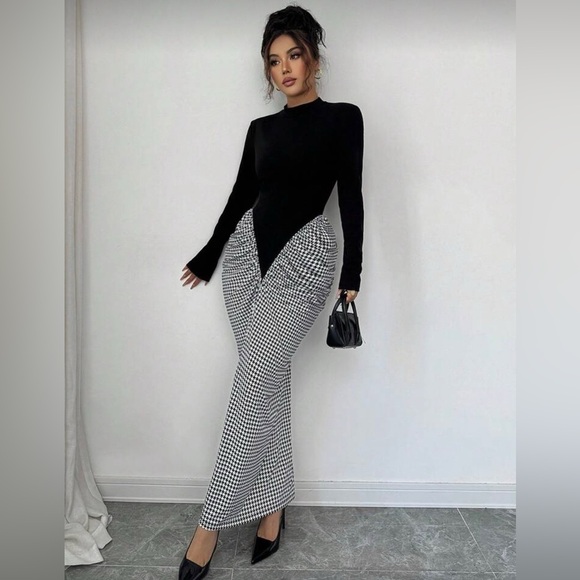 Black & Houndstooth Bodycon women's Dress - Picture 2 of 4